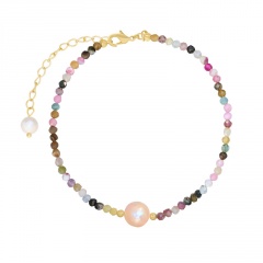 Color Crystal Beads With Freshwater Pearl Bracelet 22+5cm Colorful