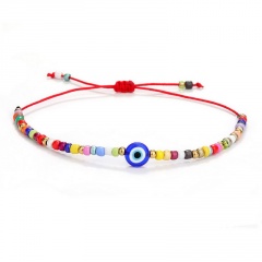 Random Colored Charm Beads Blue Evil Eye Knit Adjustable Bracelet Red Rope