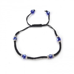 Color Rope Knit Space Evil Eye Beads Adjustalbe Bracelet Black