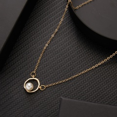 Charm Chain Pearl Necklace 44+5CM Gold