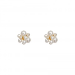 S925 Needle Copper Inlaid White Pearl Earring 2*2cm Gold