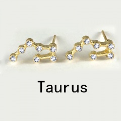 12 constellations Inlaid Rhinestone Gold Earrings Taurus