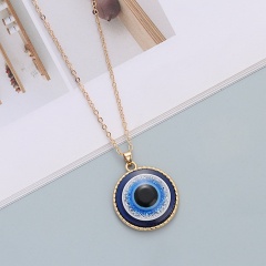 Blue Evil Eye Gold Chain Necklace 50+7cm Round
