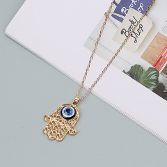 Blue Evil Eye Gold Chain Necklace 50+7cm Palm