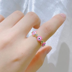 Copper Inlay CZ Evil Eye Gold Open Rings Pink