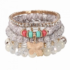 5PCS/Set Charm Beads With Crystal Elastic Bracelet Set Pink