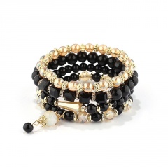 4PCS/Set Charm Beads With Crystal Elastic Bracelet Set Pink