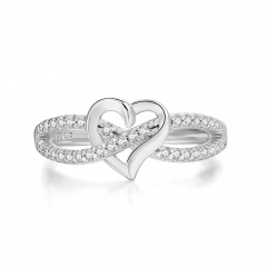Heart Inlaid Rhinestone Silver Ring #7