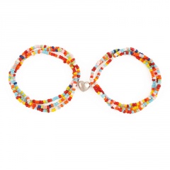 2PCS/Set Colorful Charm Beads With Cardioid Magnet Elastic Bracelet Set Silver