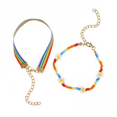 2PCS/Set Colorful Charm Beads And Coloured Ribbon Bracelet Set 16+7cm Colorful