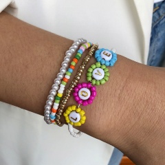 4PCS/Set Charm Beads Elastic Bracelet Set Colorful
