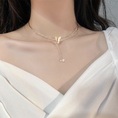 Butterfly Collarbone Chain Necklace Inradium 14CM Gold
