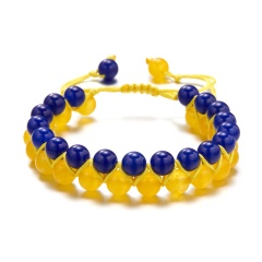 Yellow Blue Gemstone Ukrainian Flag Color Knit Adjustable Bracelet Double