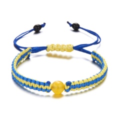 Handmake Knit Ukrainian Flag Color With Gemstone Bead Bracelet Adjustable Yellow