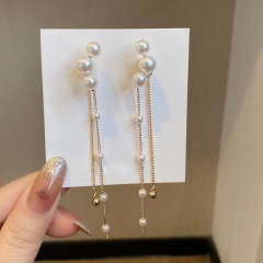 White Pearl Earring 9 cm Gold