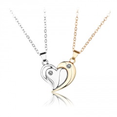 2PCS/Set Inlaid Rhinestone Love Couple Magnet Necklace 55+4cm Silver+Gold