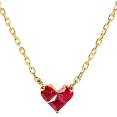 Copper Inlaid Red CZ Necklace 45+7cm Gold