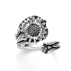 Retro Silver Sunflower Open Ring Silver