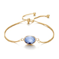Inlaid Crystal Gemstone Gold Adjustable Bracelet 16-28cm Blue