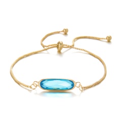 Inlaid Crystal Gemstone Gold Adjustable Bracelet 16-28cm Blue