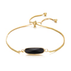Inlaid Crystal Gemstone Gold Adjustable Bracelet 16-28cm Black