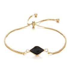 Inlaid Crystal Gemstone Gold Adjustable Bracelet 16-28cm Black