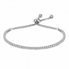 Inlaid 3mm Color Rhinestone Silver Adjustable Bracelet White