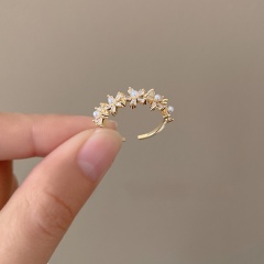 Copper Inlaid White CZ With Pearl Gold Open Ring White