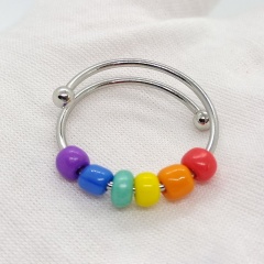 DIY Colorful Rainbow Beads Rotatable Decompression Stainless Steel Ring Colorful