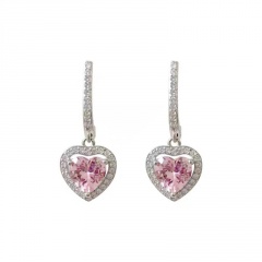 Inlaid CZ Heart Earring 1.2*2.7cm Pink