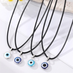 Color Evil Eye Silver Pendant Black Rope Necklce 50+5cm Light Blue