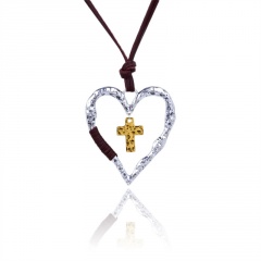 Retro Heart Cross Necklace 45+5cm Silver