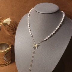White Pearl With Butterfly Adjustable Copper Necklace Gold