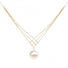 White Pearl Pendant Copper Chain Necklace 45+5cm Gold