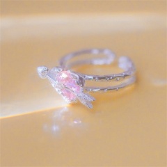Copper Inlaid Pink Heart Gemstone Cupid Arrow Jewelry Ring