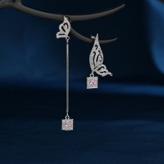 S925 Needle Inlaid CZ Butterfly Earring 3-6cm Silver